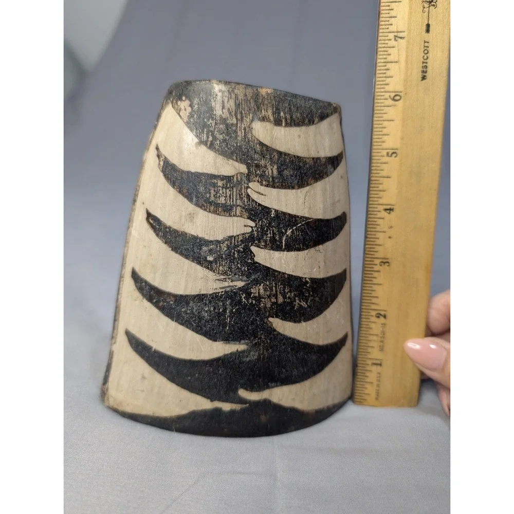 Vintage Rustic Handmade‎ Triangular Black and Beige  Geometric Pottery Vase